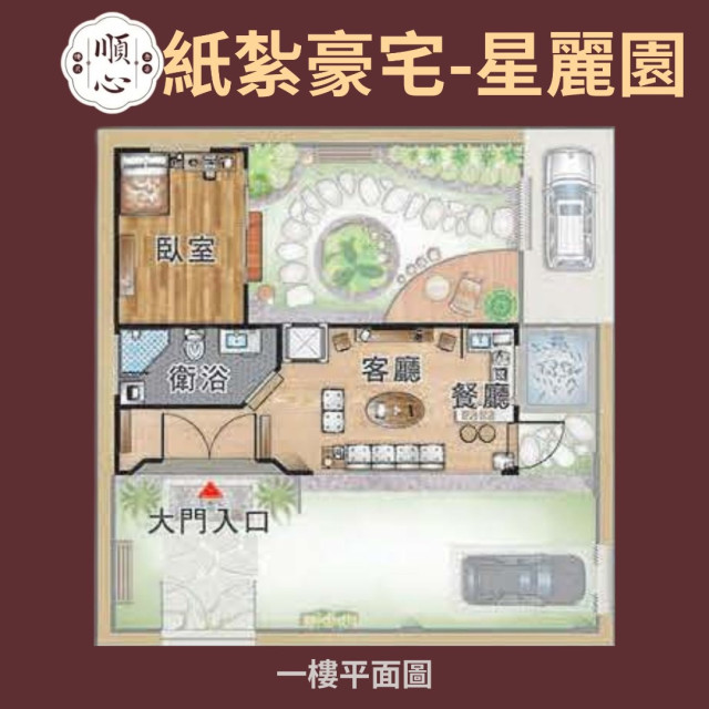 【順心】紙紮豪宅 星麗園 (三合一豪華版) 紙紮屋 紙紮房 紙紮別墅 汽車 紙紮房 往生 紙紮 金紙 庫錢 現貨