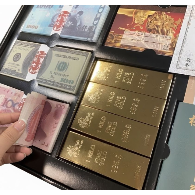 【順心】紙紮財運亨通禮盒 紙紮禮盒 紙紮寶箱 金條 台幣 美金 人民幣 護照 卡片 信用卡 紙紮